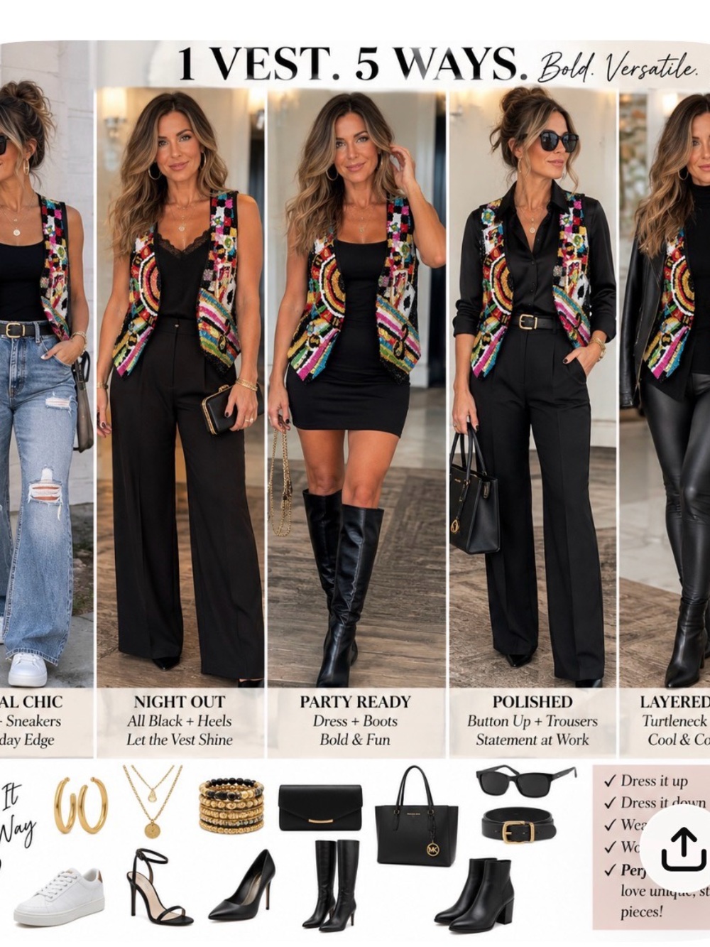 Versatile Multicolor Sequin Vest - Women's Statement Layering Piece